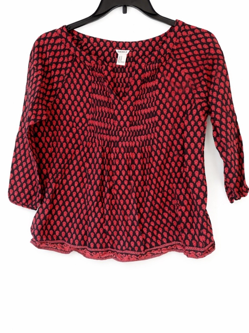 Forever 21 Black and Red Printed Peasant Tunic